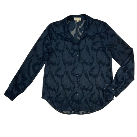 L'AGENCE Laurent Blouse XS Midnight Sheer Paisley Long Sleeve Button Front Sexy - Picture 11 of 11